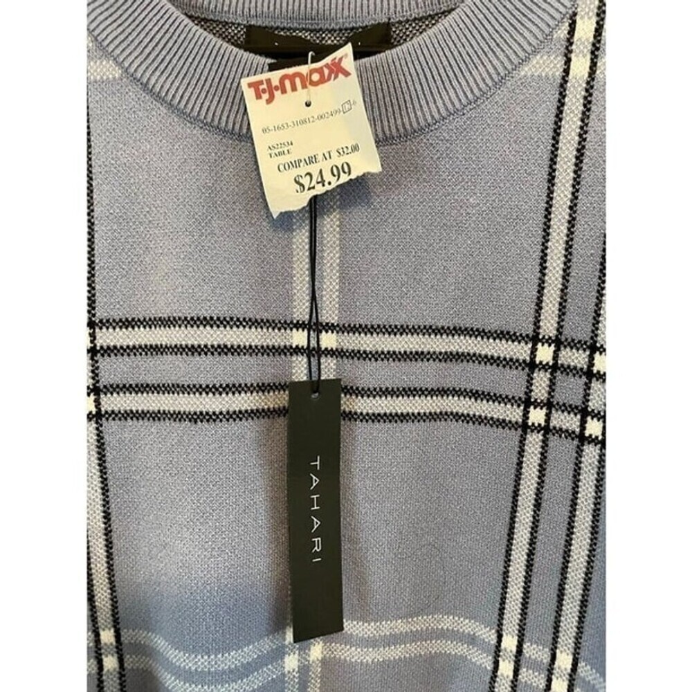 Tahari Women's Size X-large Blue Plaid NEW Sweater DAMAGED - Picture 2 of 8